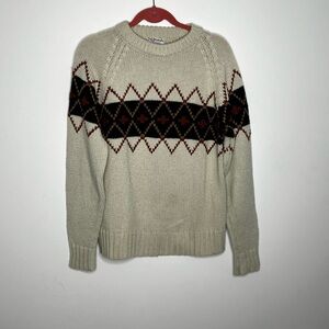 Men's Beige and Dark Brown Geometric Sweater